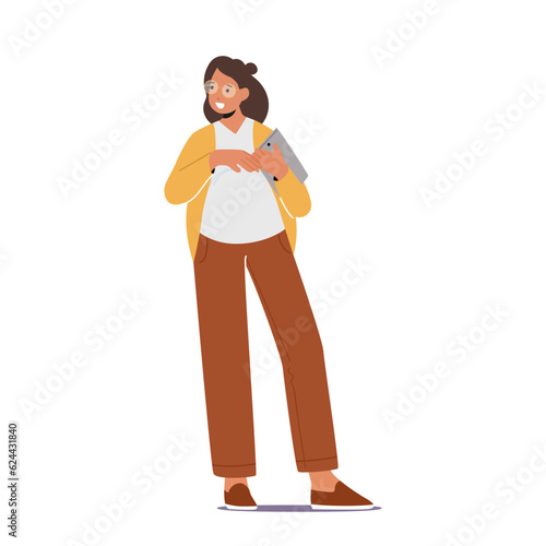 Pregnant Businesswoman Confidently Manages Her Work With A Tablet In Hand, Showcasing Her Ability Vector illustration