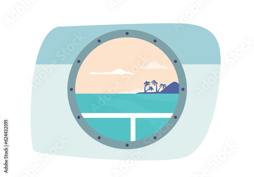 Ship Porthole With A Beautiful Seascape View, Offering A Glimpse Into The Vast Ocean, Creating A Serene Ambiance