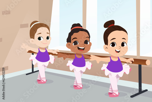 Girls in Ballet Practice Vector Illustration