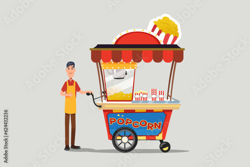 Popcorn food stand vendor vector illustration