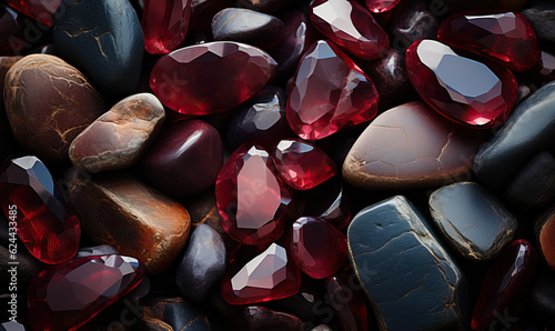 Red Garnet Stones background, beautiful background of pomegranate stones.
