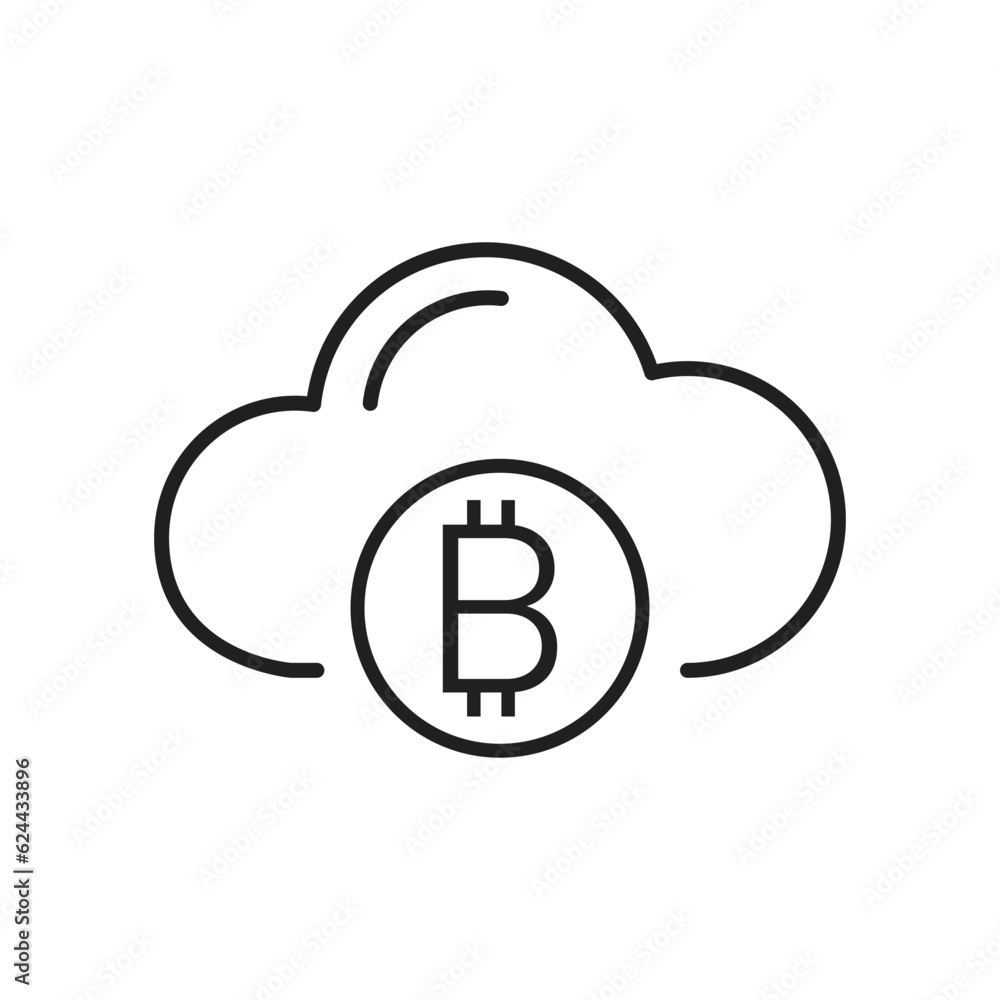 Bitcoin cloud storage, mining chain cryptocurrency isolated outline icon. digital money exchange data center. Crypto transactions, money transfers, cyber space, trade and investment Bitcoin cloud storage, mining chain cryptocurrency isolated outline icon. digital money exchange data center. Crypto transactions, money transfers, cyber space, trade and investment