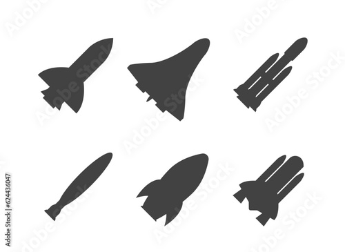 Rocket silhouette illustration astronaut vehicle icon. Rocket launch vector missle spaceship future speed cartoon concept.