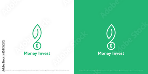 Money investment logo design illustration. Creative abstract silhouette of dollar coin money seeds plant roots simple modern minimalist linear lines. Bank investment profit financial business icon.