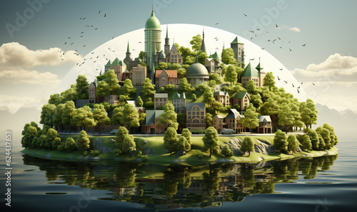 Eco city and forest landscape on earth, abstract background. © Andreas