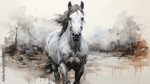 gray horse on white background painting like  photo