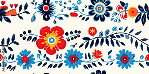 Trendy Ethnic Decorative Flowers - This illustration features a seamless folk pattern with Polish and Mexican influence Mexican Embroidery Generative Ai Digital Illustration