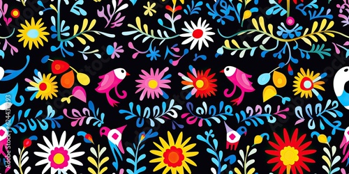 Vibrant Folk Mexican Otomi Embroidery: A Cultural Delight for Designs and Decor Projects Mexican Embroidery Generative Ai Digital Illustration