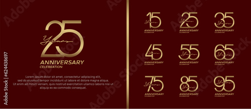 set of anniversary logo golden color on red background for celebration moment