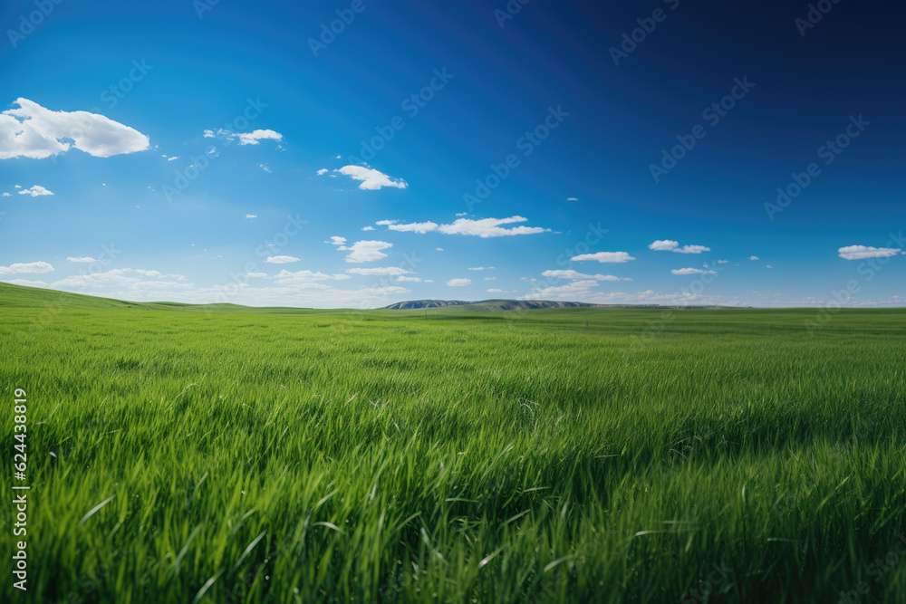 Blue sky green grass and plains