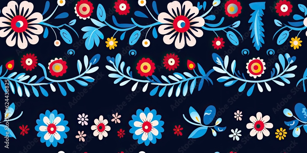 Fiesta of Colors: Mexican Flower Tradition Mexican Embroidery Generative Ai Digital Illustration