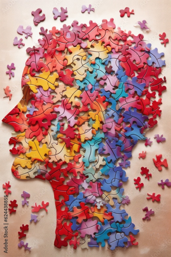 puzzle pieces forming a brain, highlighting mental health awareness, created with generative ai