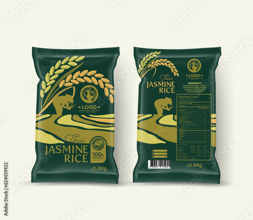 Rice Package Mockup Thailand food Products, vector illustration