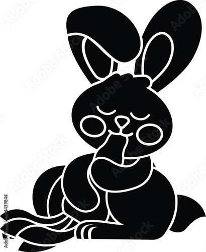 Black and White Cartoon Vector Illustration of the Easter Bunny Rabbit eating a Carrot