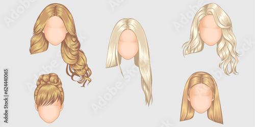 Beautiful woman hairstyle fashion for assortment, long hair, short hair, curly hair salon hairstyles and trendy haircut.