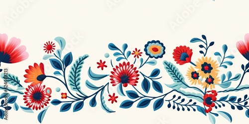 Simplicity in Tradition  Embroidery Native Pattern with Floral Elegance Mexican Embroidery Generative Ai Digital Illustration