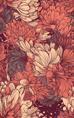 Flower tile square continuous pattern,Seamless collage pattern.created with generative ai tecnology © henvryfo