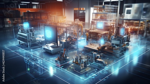 The Internet of Things IoT in manufacturing. Integration of connected devices to optimize production, maintenance, inventory, and other factory operations in the new era of Industry 4.0 Generative AI