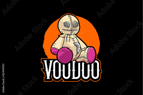 Voodoo doll cartoon character vector logo design
