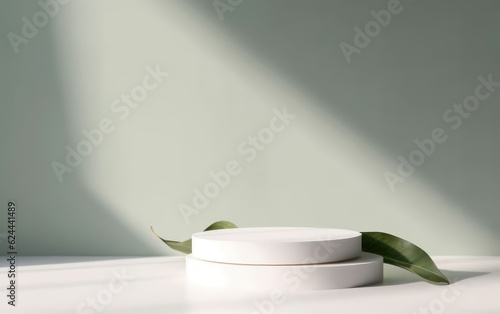 Abstract empty white podium on pastel background with shadow. Mock up stand. AI Generative