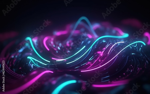 abstract futuristic background with pink blue glowing neon moving high speed wave lines. AI Generative