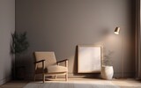 Blank Frame in contemporary minimalist beige room interior. AI Generative