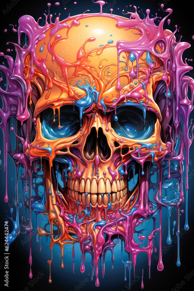 Psychedelic Neon Aggressively Grinning Human Skull, Dripping with Fractal Delights Vector Art Psychedelic Neon Aggressively Grinning Human Skull, Dripping with Fractal Delights Vector Art
