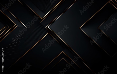Dark deep black dynamic abstract background with golden diagonal lines. AI Generative