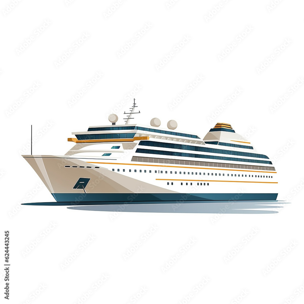 Naklejka premium Illustration of a luxury cruise ship isolated on white background. Currently in the position of sailing to the destination. 