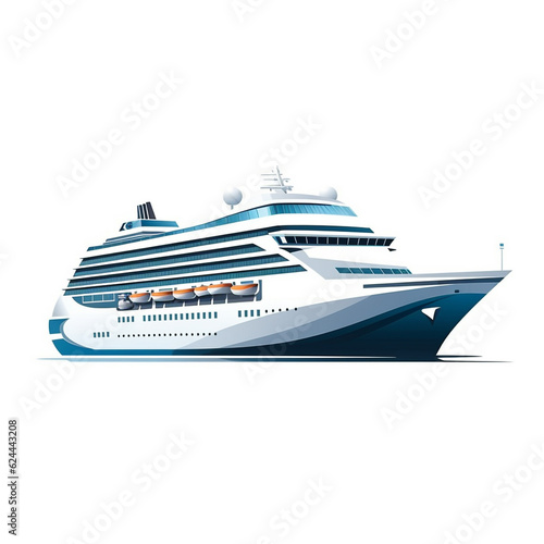 Illustration of a luxury cruise ship isolated on white background. Currently in the position of sailing to the destination.  © Aisyaqilumar
