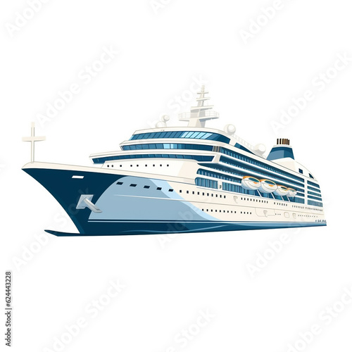 Illustration of a luxury cruise ship isolated on white background. Currently in the position of sailing to the destination. 