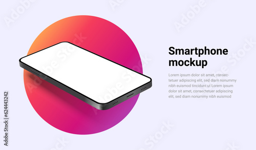 Phone mockup isolate 3d vector screen device template. Cellphone app mock up realistic telephone background design banner
