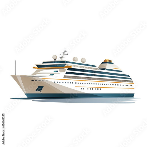Illustration of a luxury cruise ship isolated on white background. Currently in the position of sailing to the destination. 