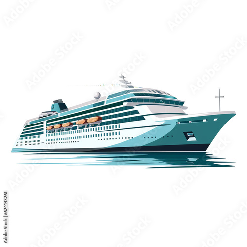 Illustration of a luxury cruise ship isolated on white background. Currently in the position of sailing to the destination.  © Aisyaqilumar