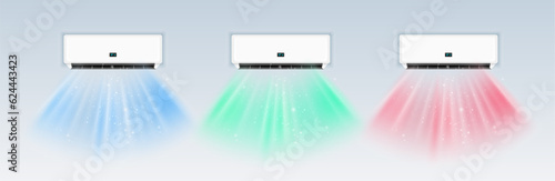 Air conditioner design illustration wind cold flow. Air condition room wave realistic wind breeze climate cooler wall design.