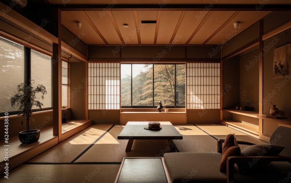 Minimalist Japanese room. AI Generative