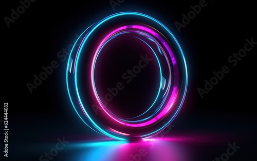 Neon Ring Pink Blue, Abstract background. AI Generative