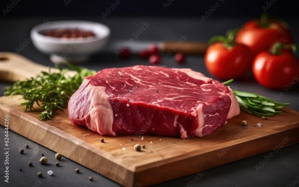 raw meat on a cutting board. AI Generative
