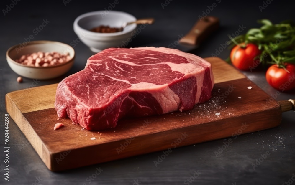 raw meat on a cutting board. AI Generative
