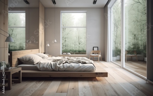 The Beauty of Minimalism A Modern Bedroom Scandinavian influence. AI Generative