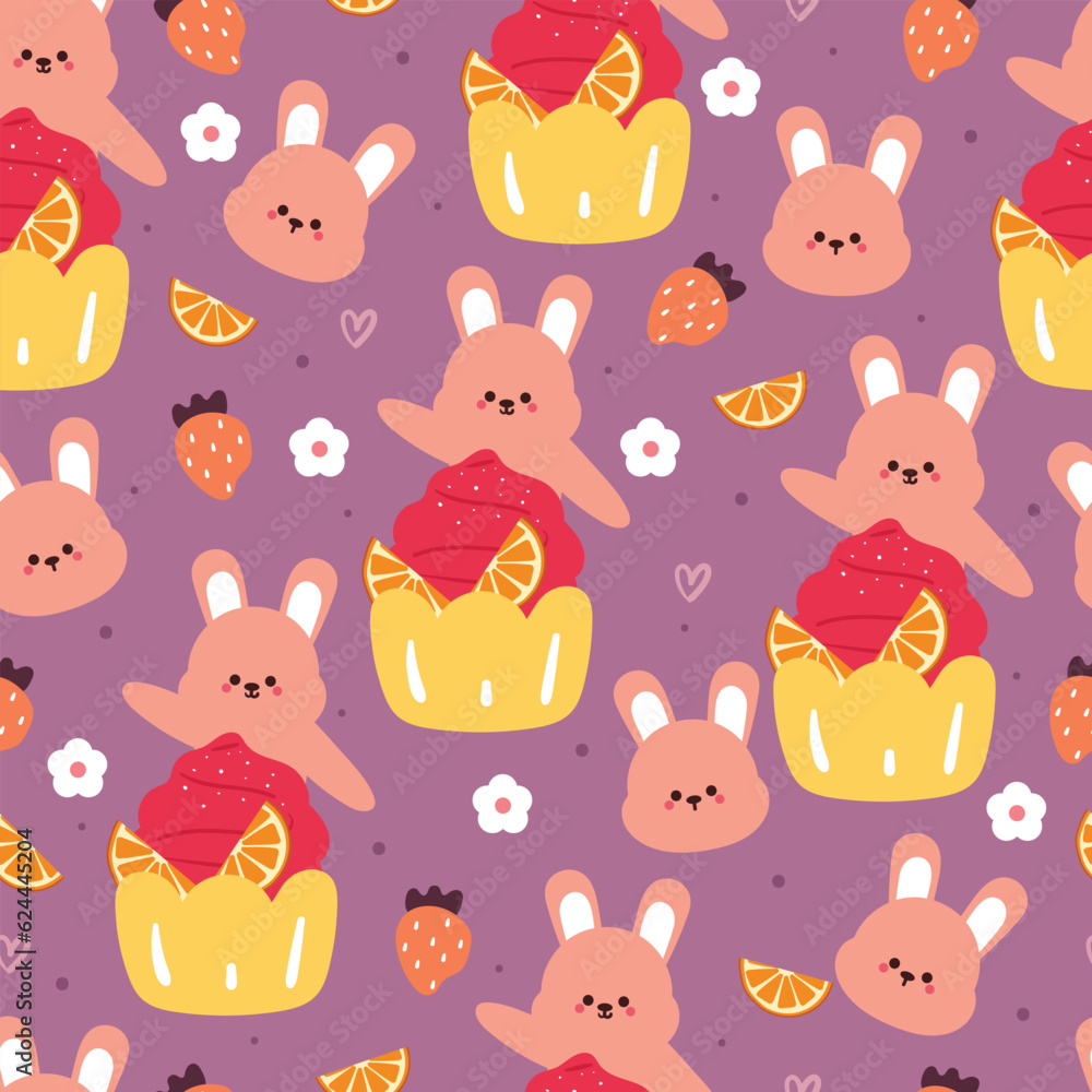 cute seamless pattern cartoon bunny with cute dessert. animal wallpaper for kids, textile, fabric print, gift wrap paper cute seamless pattern cartoon bunny with cute dessert. animal wallpaper for kids, textile, fabric print, gift wrap paper