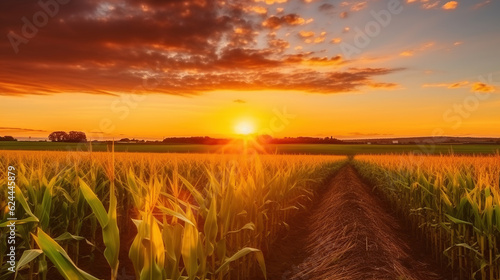 A Breathtaking Sunrise Paints the Cornfield in Radiant Hues  Generative AI