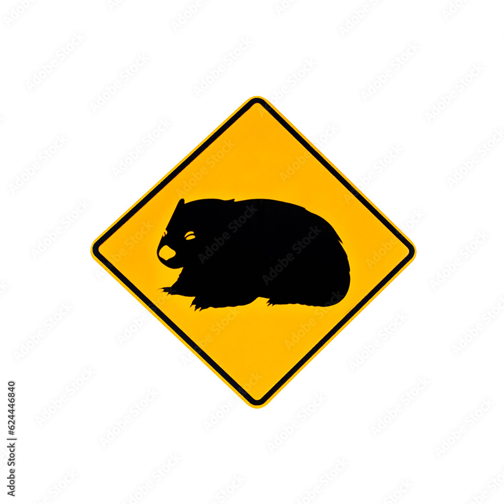 Australian warning road sign for wombats wildlife on the road and highways of Australia. Isolated on white. Australian warning road sign for wombats wildlife on the road and highways of Australia. Isolated on white.