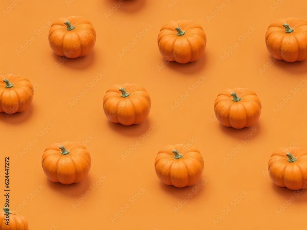 Colorful pattern of orange pumpkins on orange background