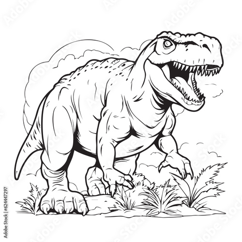 Dinosaur in doodle  cartoon style. 2d flat vector illustration in logo  icon style. Black and white