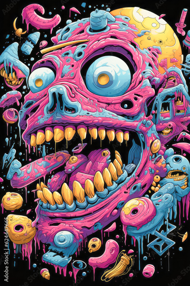  Skull Dark Sky-Blue and Pink Graphic Concept Art by Otherworldly Grotesquely in Hyper-Detailed Illustrations