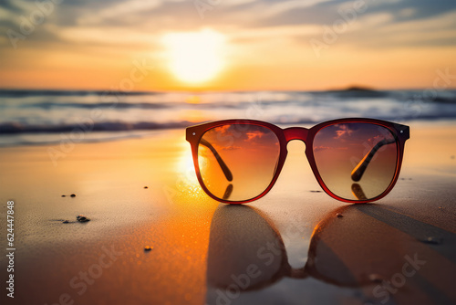 sunglasses on beach background