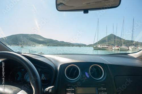A beautiful view from a car that has just arrived at the sea