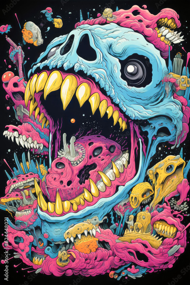 Skull Dark Sky-Blue and Pink Graphic Concept Art by Otherworldly Grotesquely in Hyper-Detailed Illustrations Skull Dark Sky-Blue and Pink Graphic Concept Art by Otherworldly Grotesquely in Hyper-Detailed Illustrations
