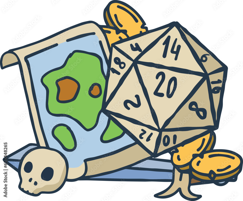 Dice d20 for playing Dnd. Dungeon and dragons board game. Treasures ...